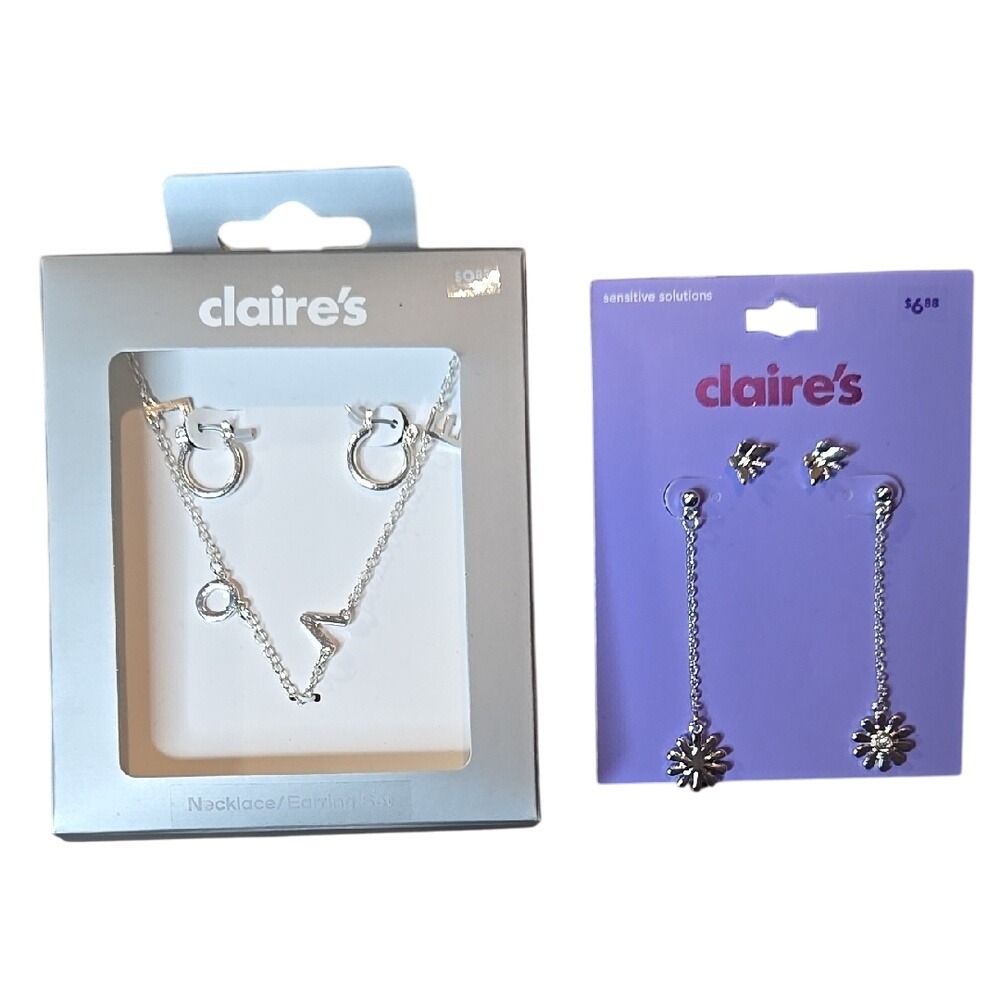 Claire's‎ Jewelry Bundle, 3 Pairs of Earrings/1 Bracelet, New